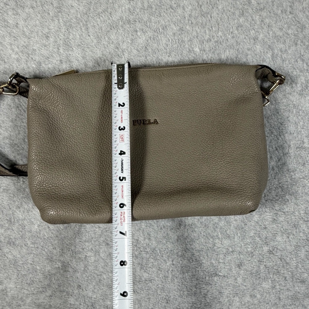 Furla Sophie Pebbled Leather Crossbody Bag Grey Gold Hardware Satchel Purse - Picture 11 of 12